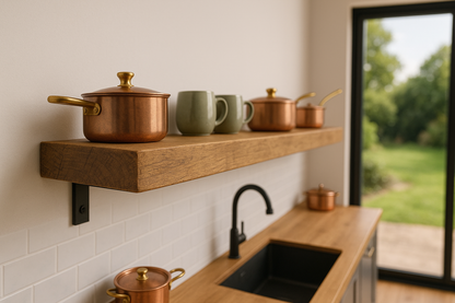 Rustic Wooden Shelf with Metal Brackets