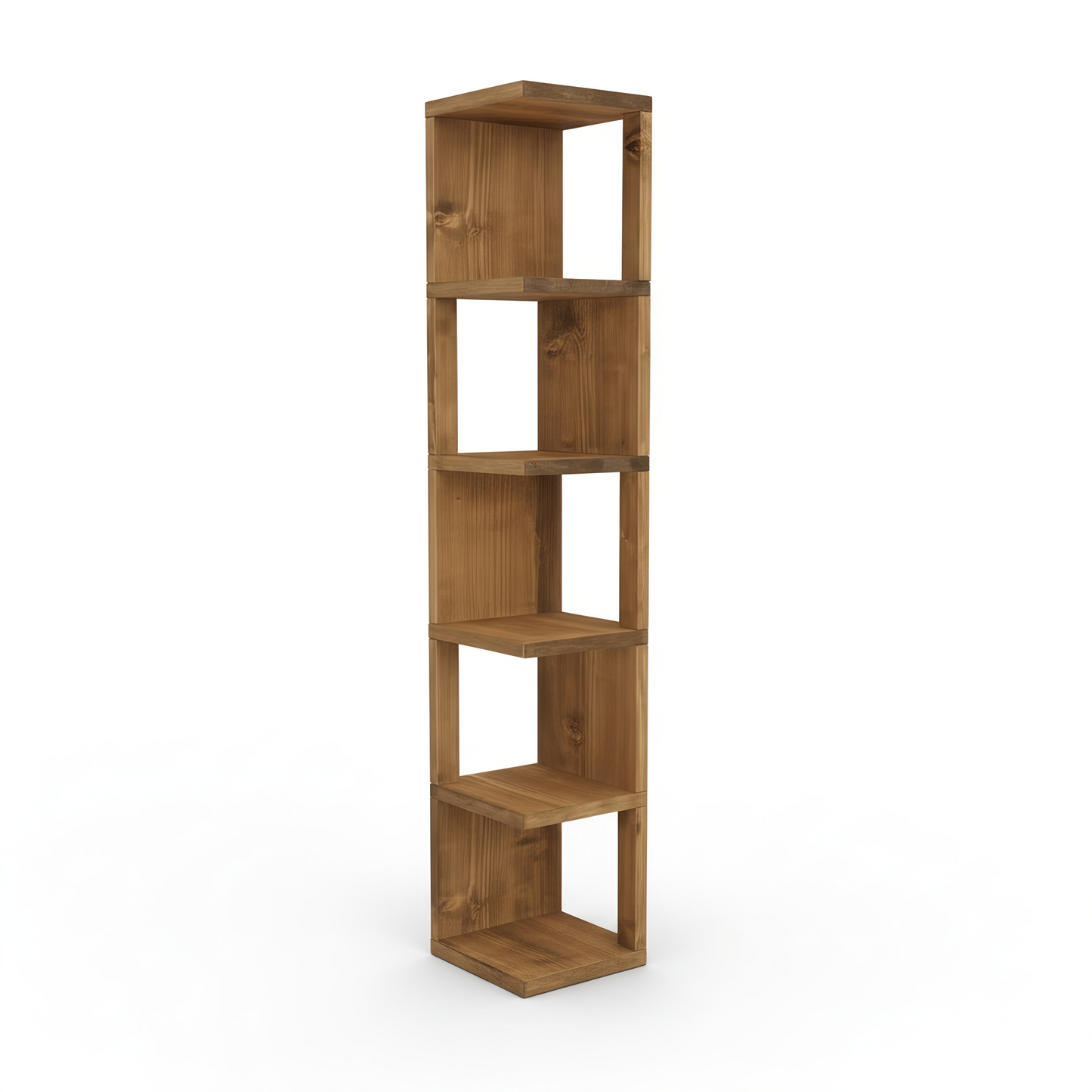 Valora Solid Wood Corner Bookshelf – Natural Finish Open Bookcase, Rustic Scandinavian Design