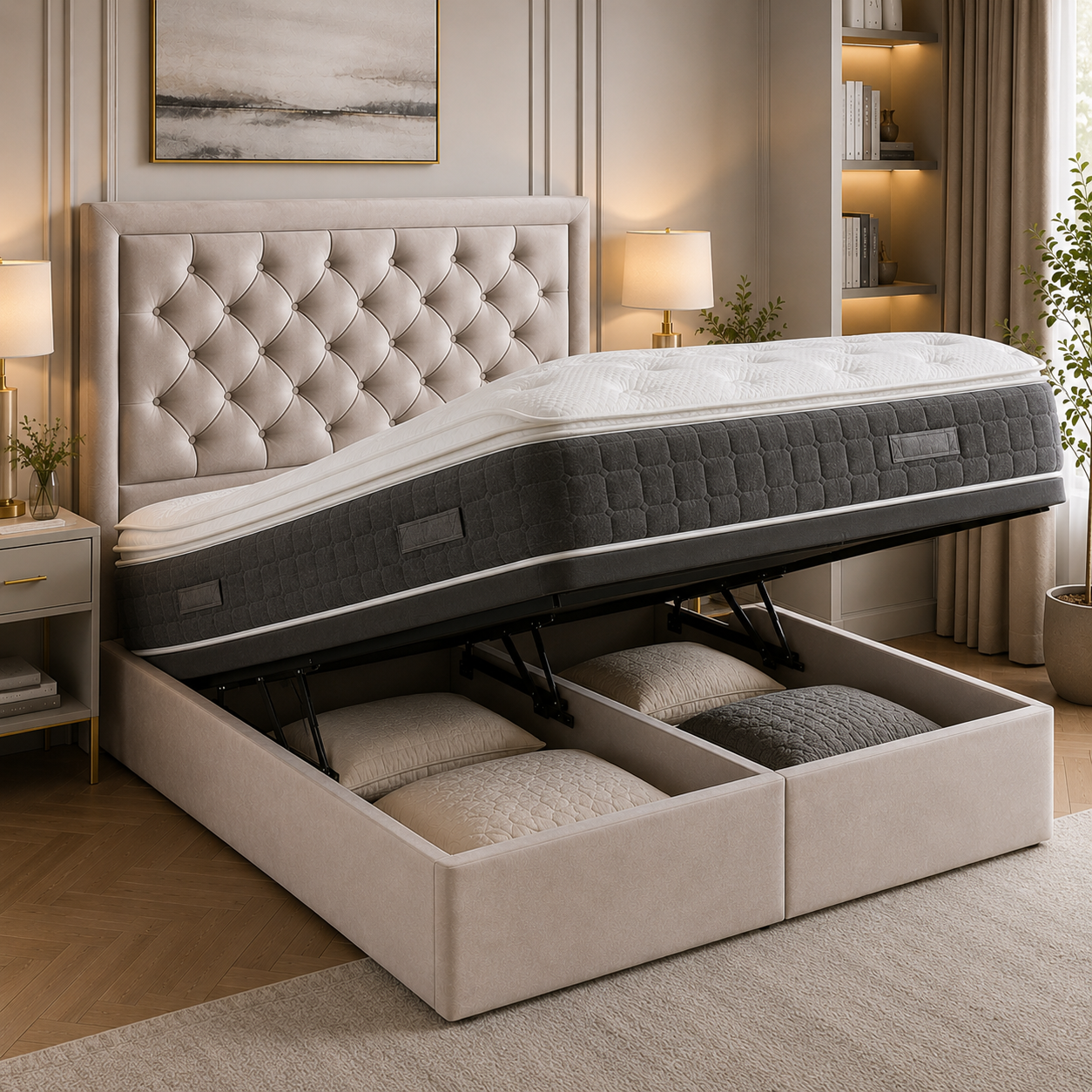 Handcrafted Grace Chesterfield bed with storage