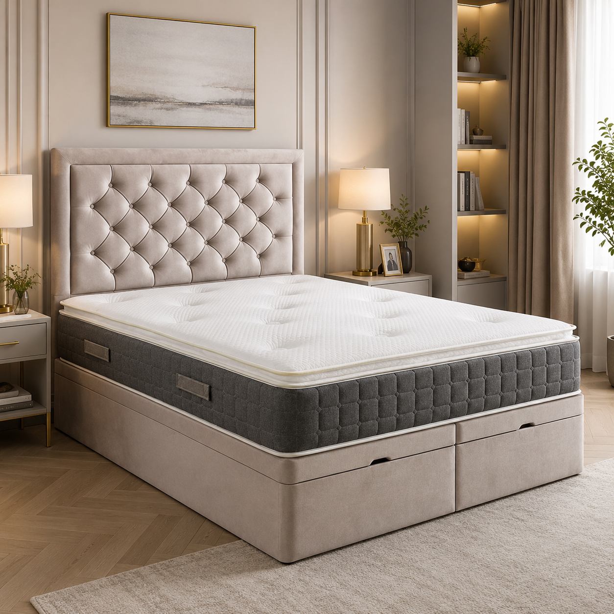 Grace Chesterfield divan bed with deep buttoned upholstered headboard