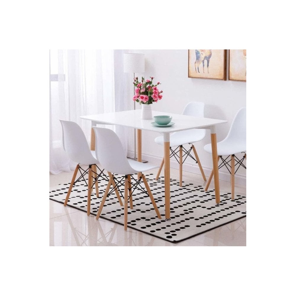 Halo Dining Table and Ghost Chair Set for 4 - Eiffel Plastic Chairs and a Rectangle Dining Table
