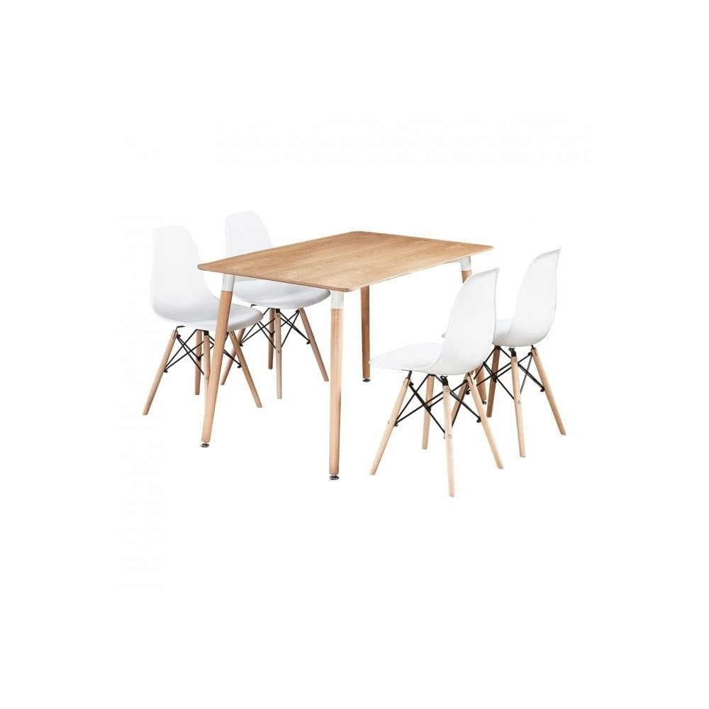 Halo Dining Table and Ghost Chair Set for 4 - Eiffel Plastic Chairs and a Rectangle Dining Table