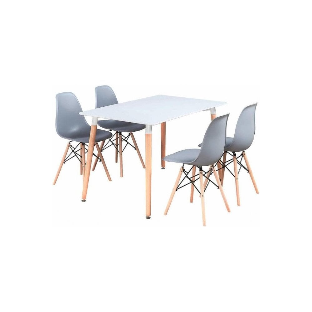 Halo Dining Table and Ghost Chair Set for 4 - Eiffel Plastic Chairs and a Rectangle Dining Table