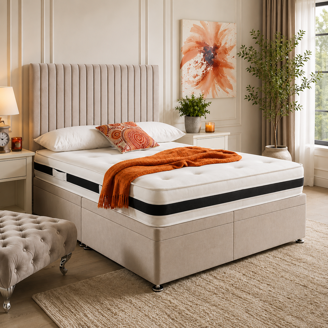 Handmade Istanbul Divan Bed with optional storage drawers and luxury upholstered finish.
