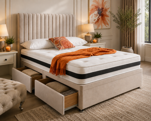 Luxury Istanbul Divan Bed in premium grey upholstery with modern padded headboard.