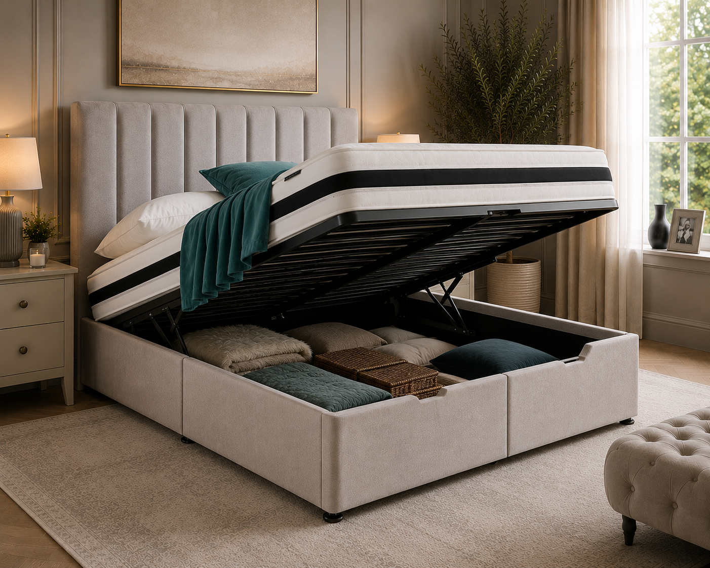 Modern Panel Kingston bed with hidden ottoman storage