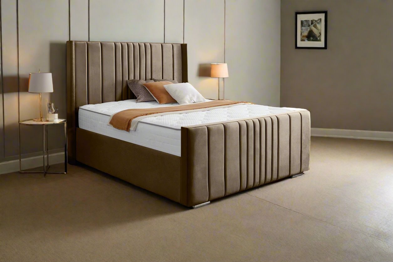 Leonardo Ottoman Storage Luxury Bed -in monaco biscuit with mattress Monarch Beds and Mattresses