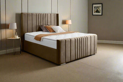 Leonardo Ottoman Storage Luxury Bed -in monaco biscuit with mattress Monarch Beds and Mattresses