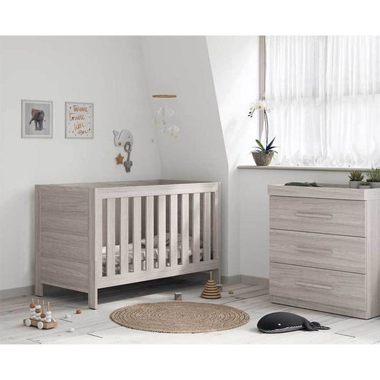 Little Acorns Amalfi 2 Piece Nursery Furniture Set with Cot Bed and Dresser - Grey Ash