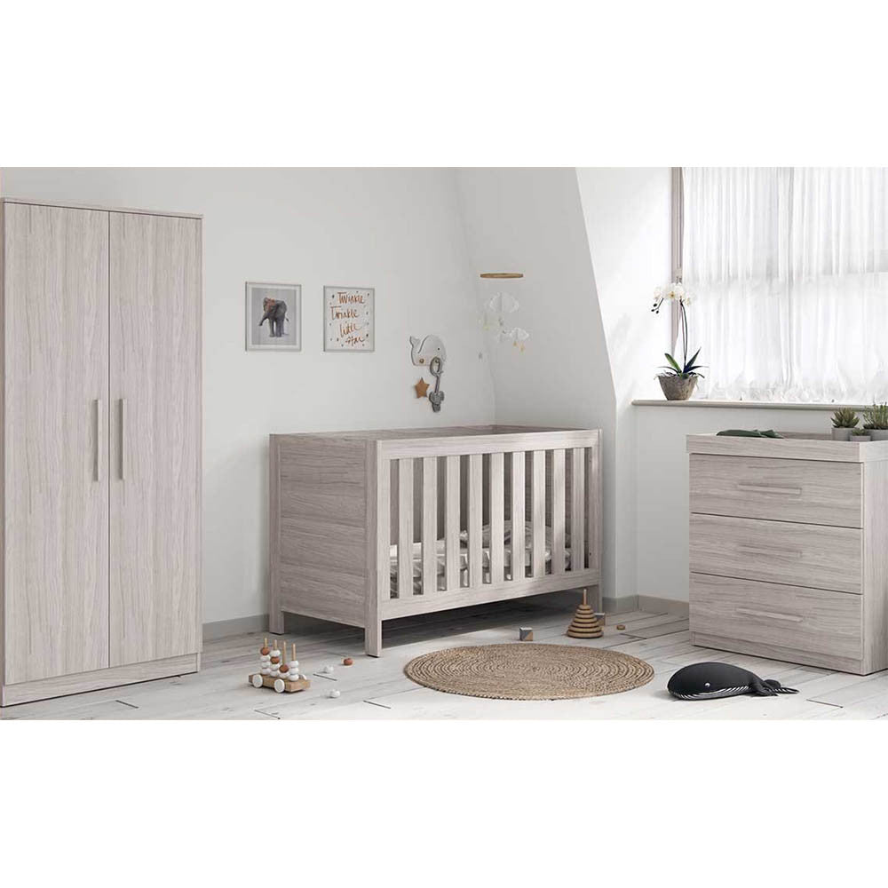 Little Acorns Amalfi 3 Piece Nursery Furniture Set with Cot Bed, Dresser and Wardrobe - Grey Ash