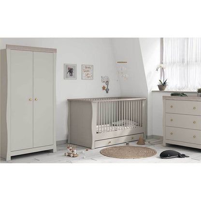 Little Acorns Celeste 3 Piece Nursery Furniture Set with Cot Bed, Under Drawer, Dresser and Wardrobe - Cashmere & Grey Ash