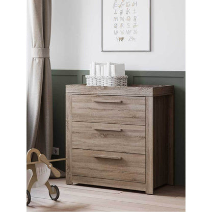 Little Acorns Ellesmere 3 Piece Nursery Furniture Set with Cot Bed, Under Drawer, Dresser and Wardrobe - Truffle Oak
