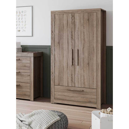 Little Acorns Ellesmere 3 Piece Nursery Furniture Set with Cot Bed, Under Drawer, Dresser and Wardrobe - Truffle Oak