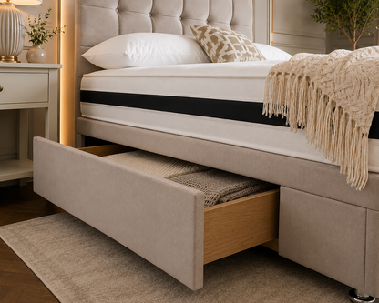 Modern upholstered Sena bed with drawer storage