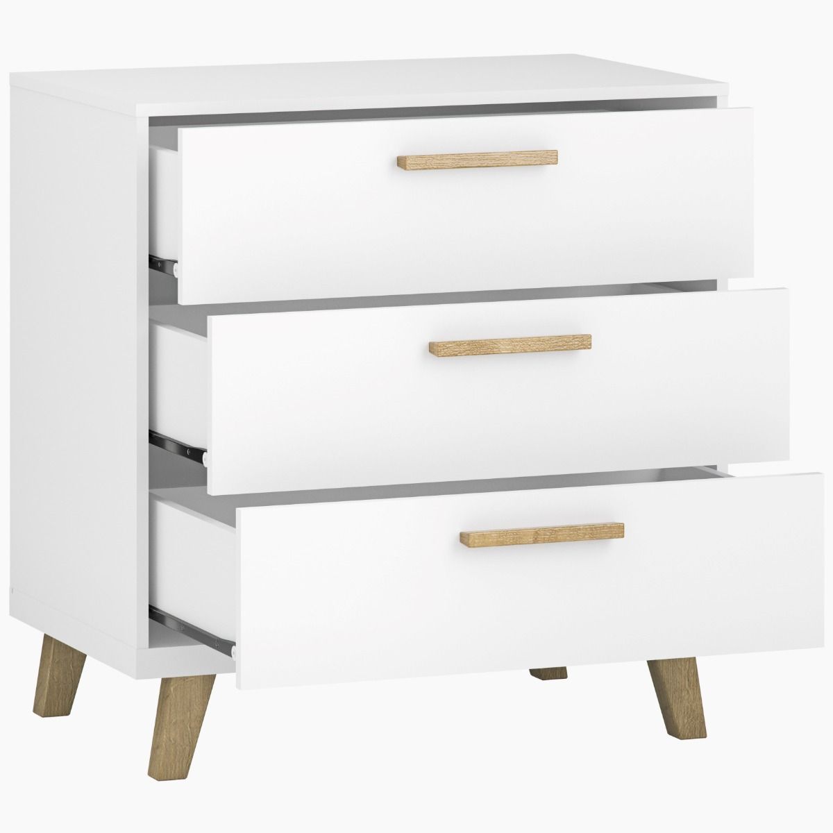 Little Acorns Siriana 3 Piece Nursery Furniture Set with Cot Bed, Dresser and Wardrobe - White & Oak