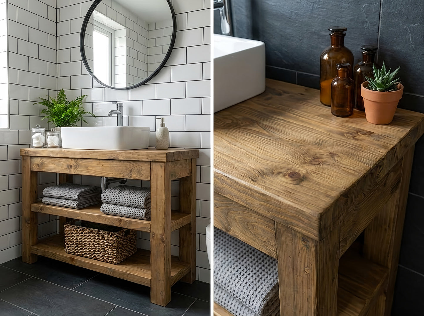 TERO Solid Wood Bathroom Vanity With Shelf