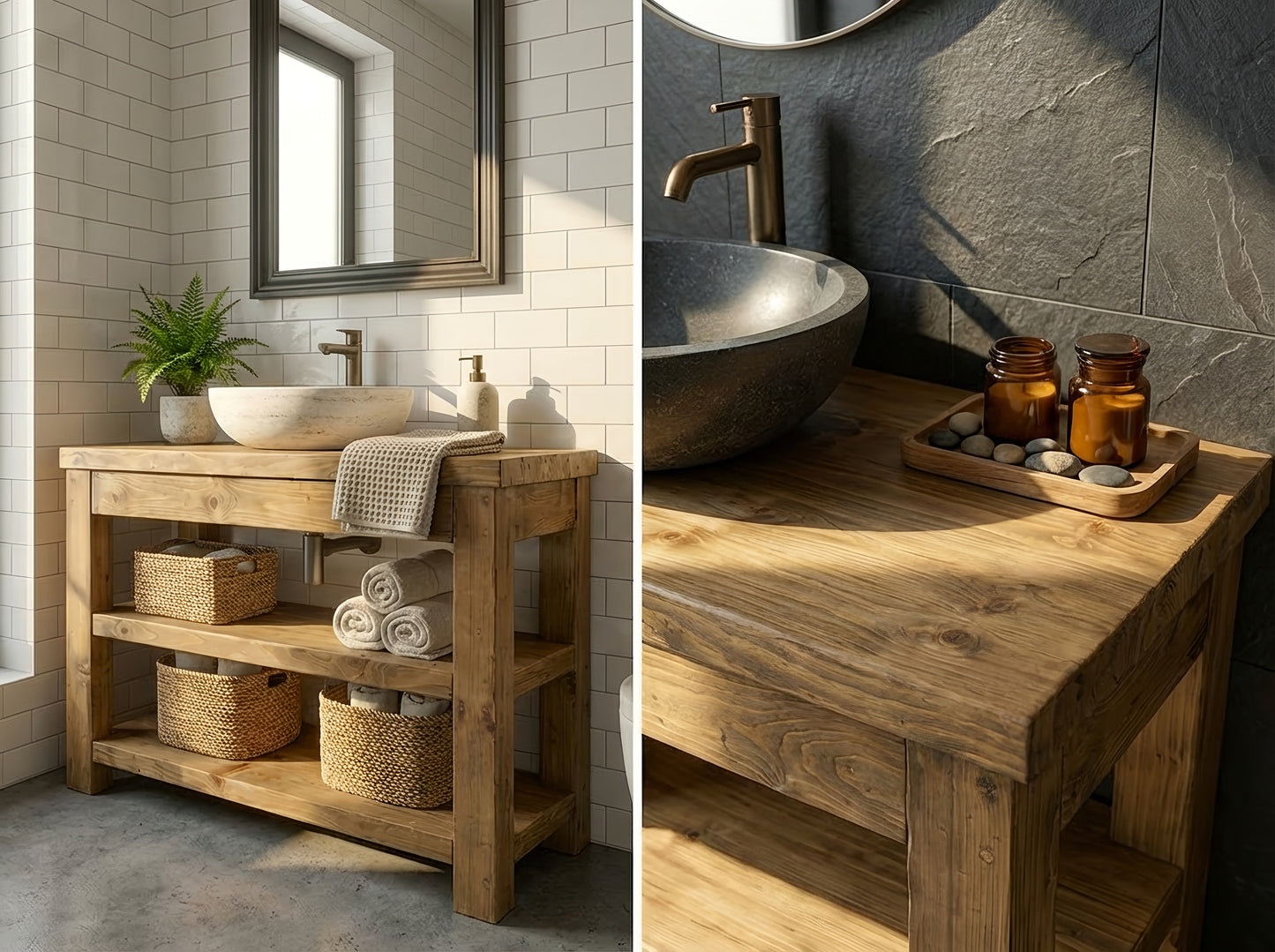 TERO Solid Wood Bathroom Vanity With Shelf