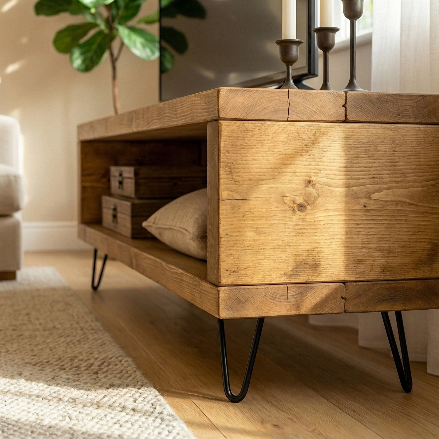 Solid Wood Chunky TV Unit With 7 inch Metal Legs