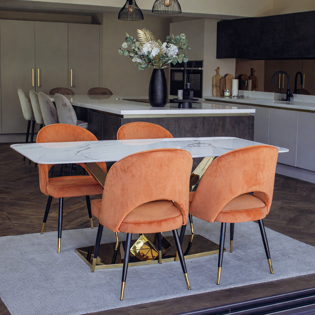 Valeo Gold 1.8 Dining Table with Polar White Sintered Stone Top - Monarch Beds and Mattresses