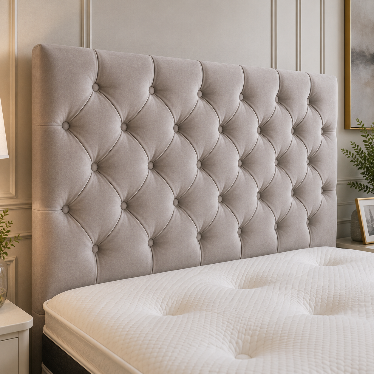 Deep buttoned luxury bed with elegant upholstered finish