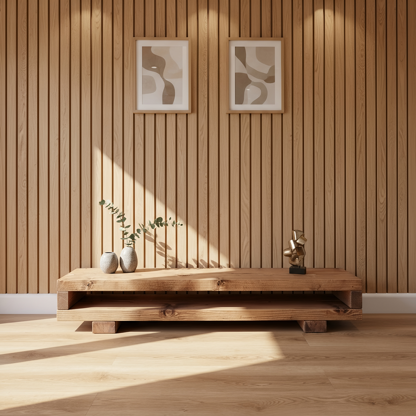 VIOT Low Solid Wood Chunky TV Unit Dark Oak Colour