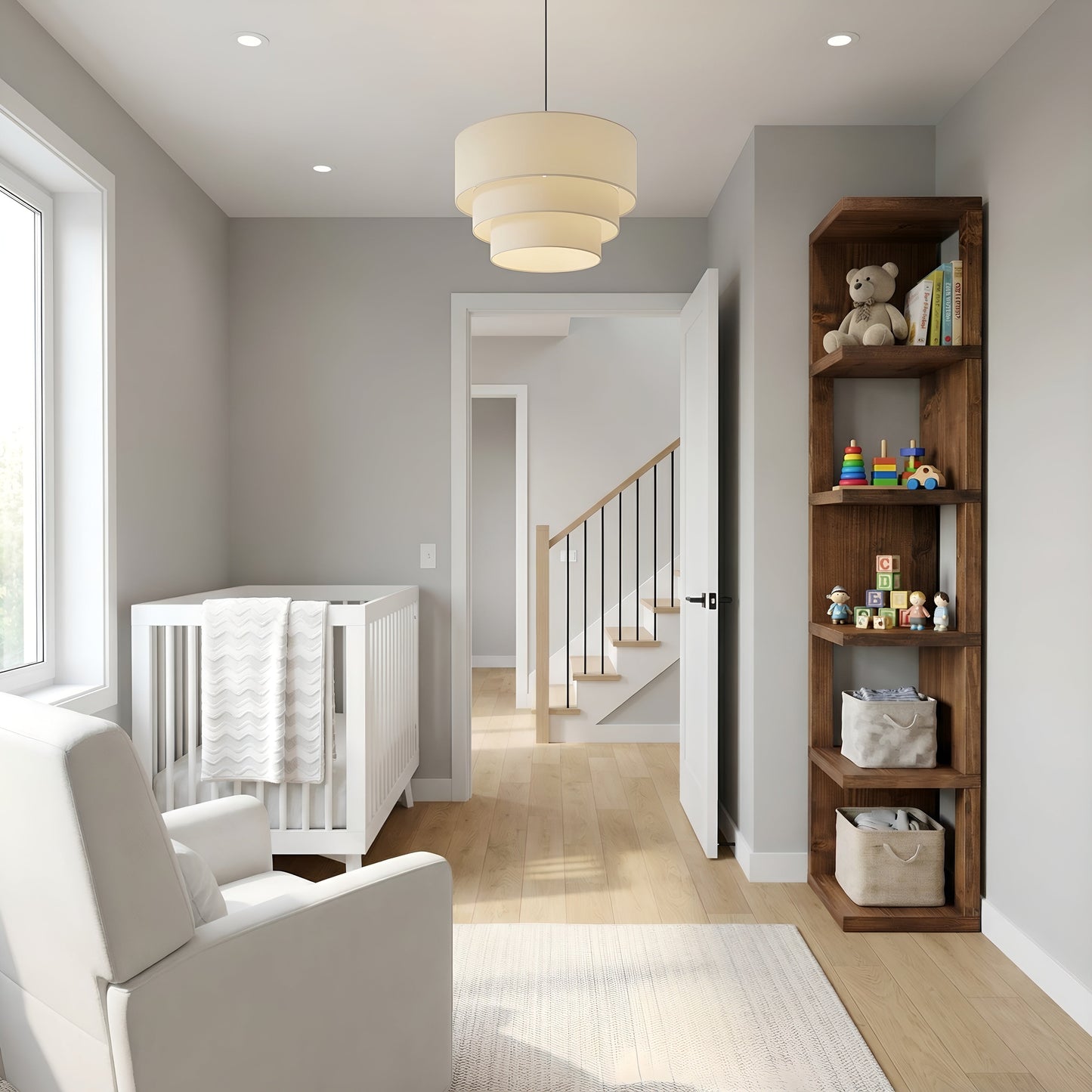 Valora Solid Wood Corner Bookshelf In Walnut Colour – Natural Finish Open Bookcase, Rustic Scandinavian Design