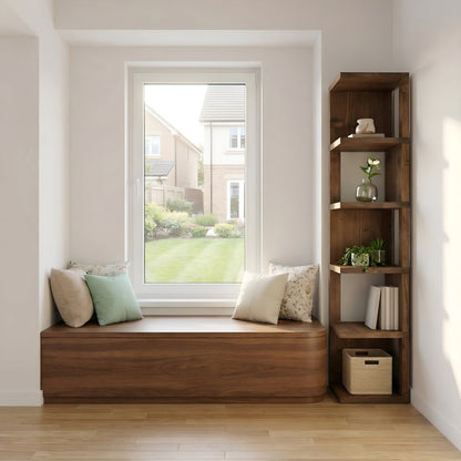 Valora Solid Wood Corner Bookshelf In Walnut Colour – Natural Finish Open Bookcase, Rustic Scandinavian Design