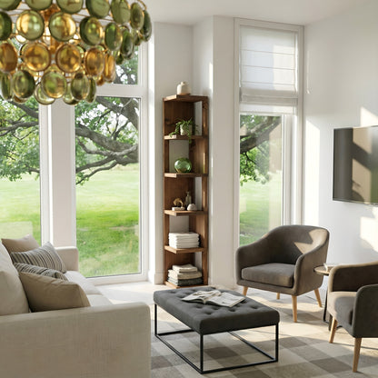 Valora Solid Wood Corner Bookshelf In Walnut Colour – Natural Finish Open Bookcase, Rustic Scandinavian Design