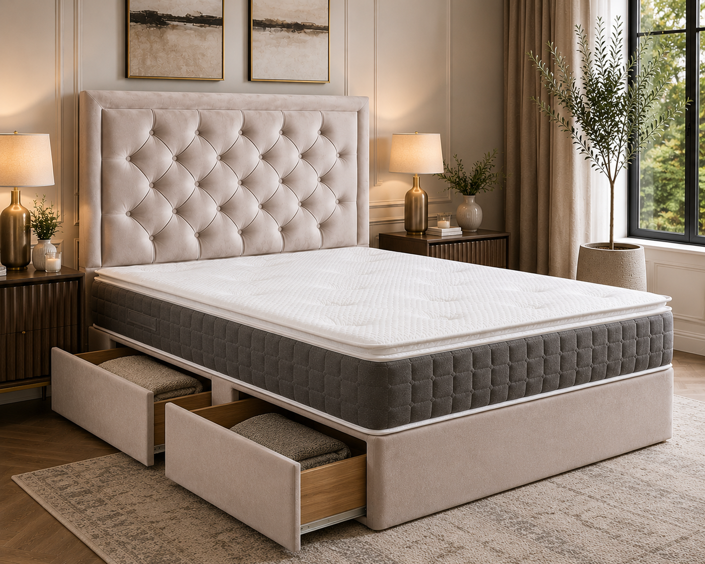 Luxury Washington Divan Bed with optional storage drawers, handcrafted in the UK